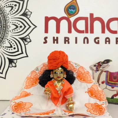 Laddu Gopal Summer Poshak – Orange Butterfly Handmade Dress (Size 0–5)