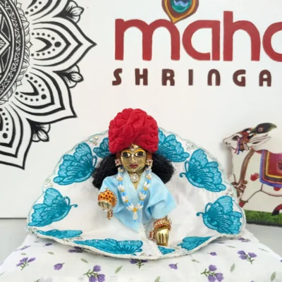 Laddu Gopal Summer Poshak – Sky Blue Butterfly Handmade Dress (Size 0–5)