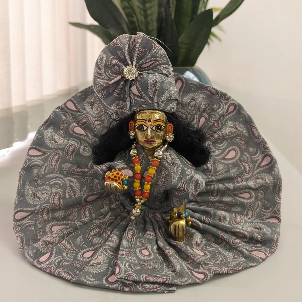 laddu gopal summer printed grey poshak with mukut