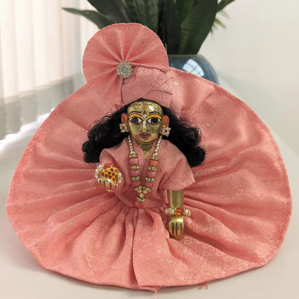 peach pink laddu gopal summer dress with mukut