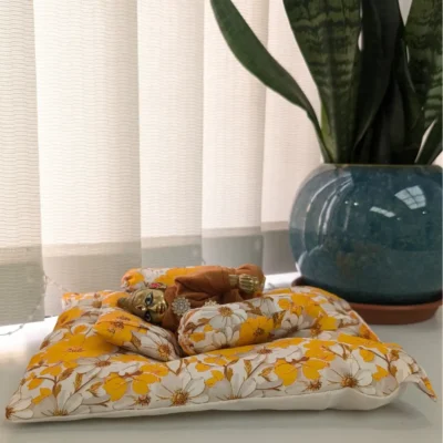 Laddu Gopal Gaddi Pillow Set – Yellow Floral Design