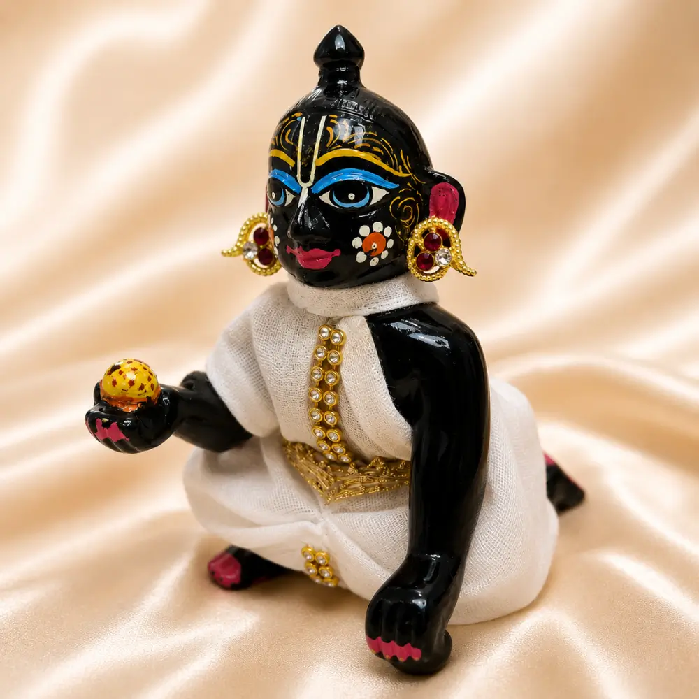 Laddu Gopal Earrings Red Stone Bali in Thakur Ji Shringar