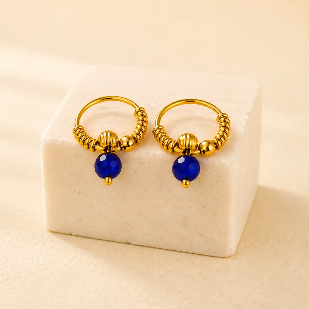 Laddu Gopal Earrings Blue Bead Hoop Bali for Kanha Ji