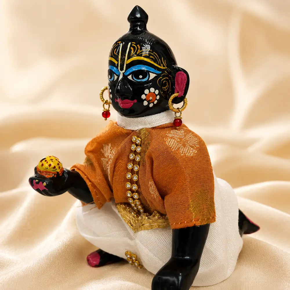 Laddu Gopal Earrings Red Bead Hoop Bali in Thakur Ji Shringar