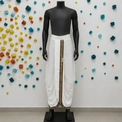 white stitched dhoti traditional wear