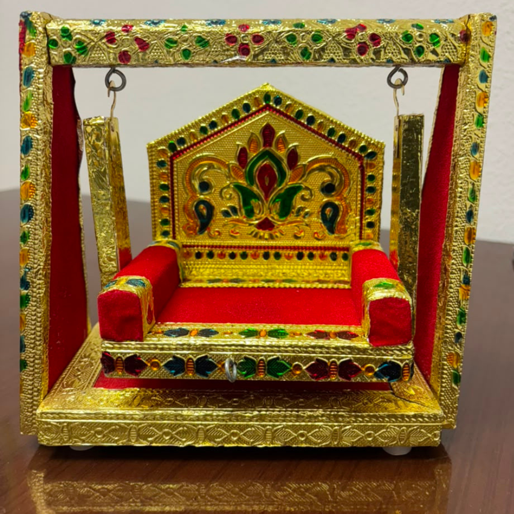 Wooden Swing Laddu Gopal Jhula with Meenakari Design Size 0
