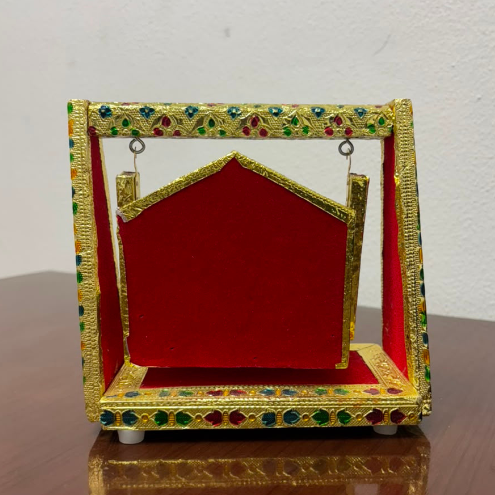 Wooden Swing Laddu Gopal Jhula with Meenakari Design