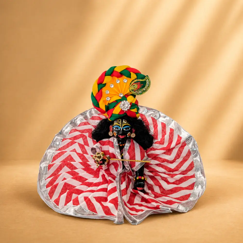 handmade lahariya laddu gopal poshak red white festival dress with mukut size 0 1 2 4 5.webp